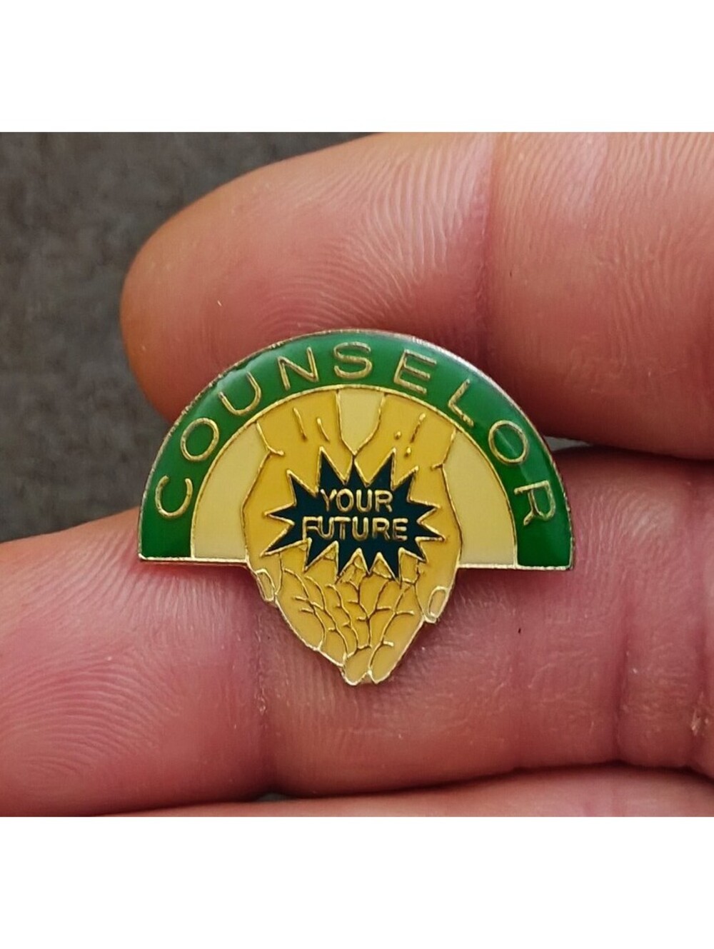 1989 Counselor Your Future Gold Tone Enamel Teacher Pin.